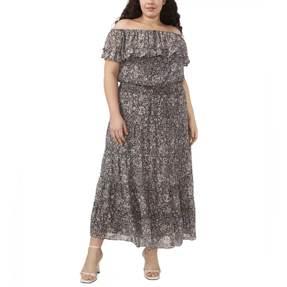 NWT Vince Camuto Pluz Size 1X Off-The-Shoulder Tiered Maxi Dress